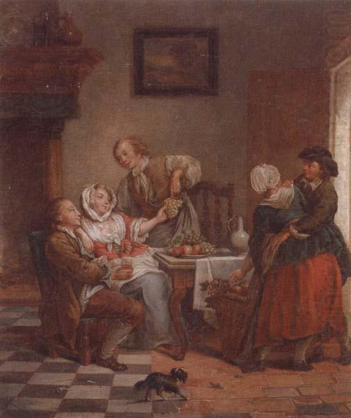 An interior with figures drinking and eating fruit, unknow artist